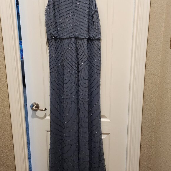 Adriana Papell Formal beaded Halter style dress. size 20 Dusty Blue - Picture 2 of 4